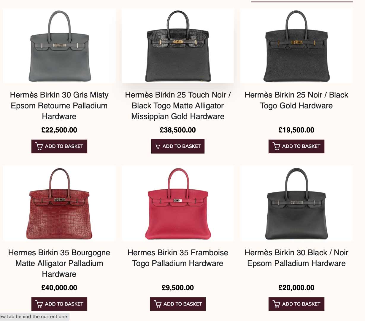 Friction — Hermès webshop screenshot.